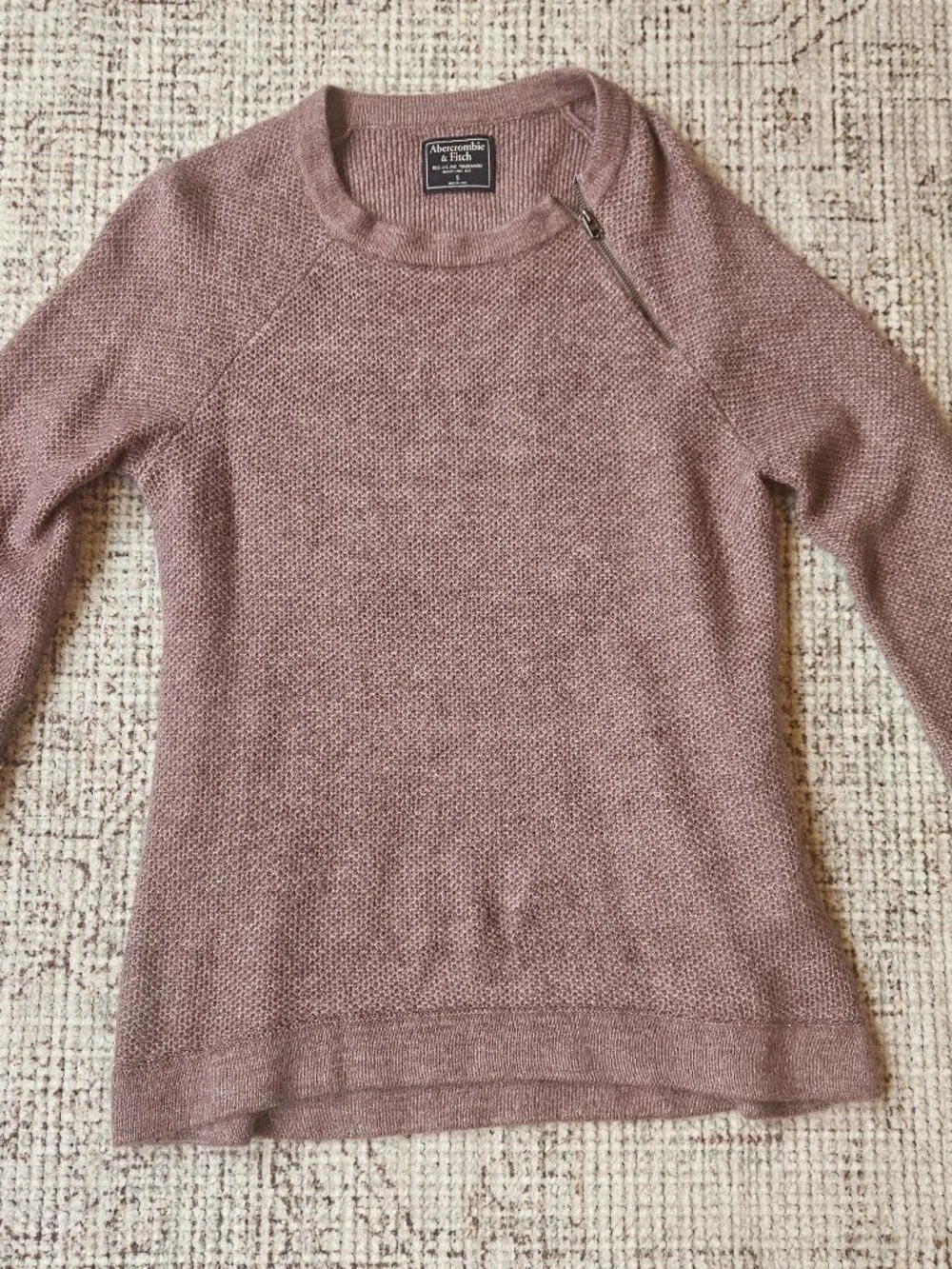 Abercrombie Pullover Zipper Crew Sweater in Mauve
